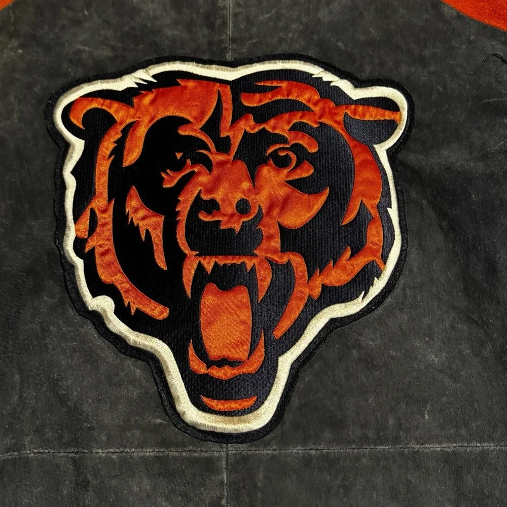 NFL Chicago Bears Mens Sz L Suede Bomber Jacket SUPERBOWL Vtg 90s Patch Blue - Picture 4 of 14